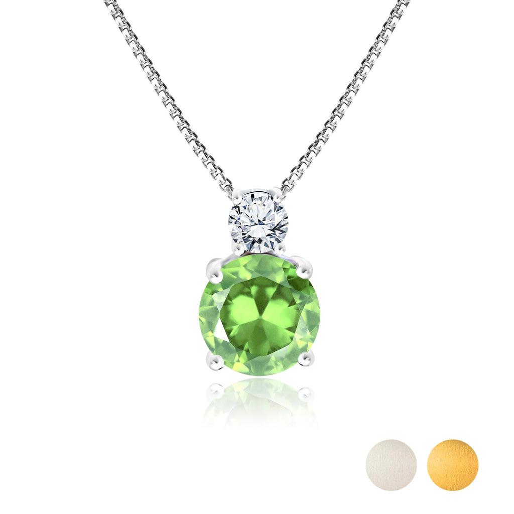 JeenMata 3.75 Carat August Peridot Birthstone Necklace - Dangling Round Cut Necklace Pendant in White Gold Plating for Women