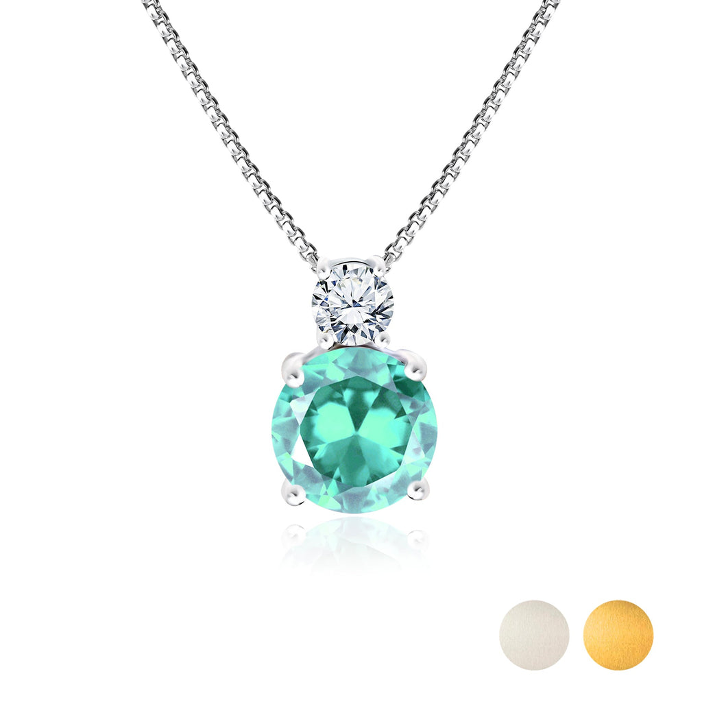 JeenMata 3.75 Carat December Blue Topaz Birthstone Necklace - Dangling Round Cut Necklace Pendant in White Gold Plating for Women