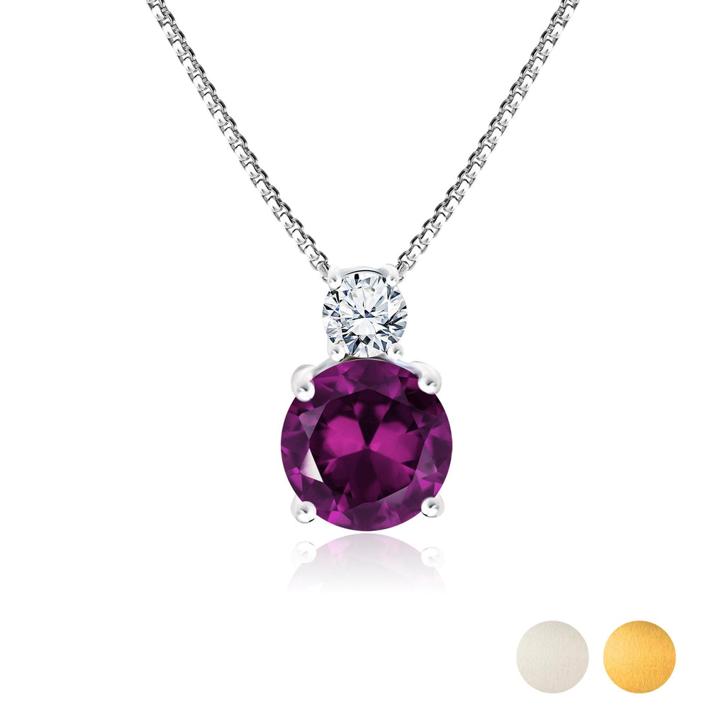JeenMata 3.75 Carat February Amethyst Birthstone Necklace - Dangling Round Cut Necklace Pendant in White Gold Plating for Women