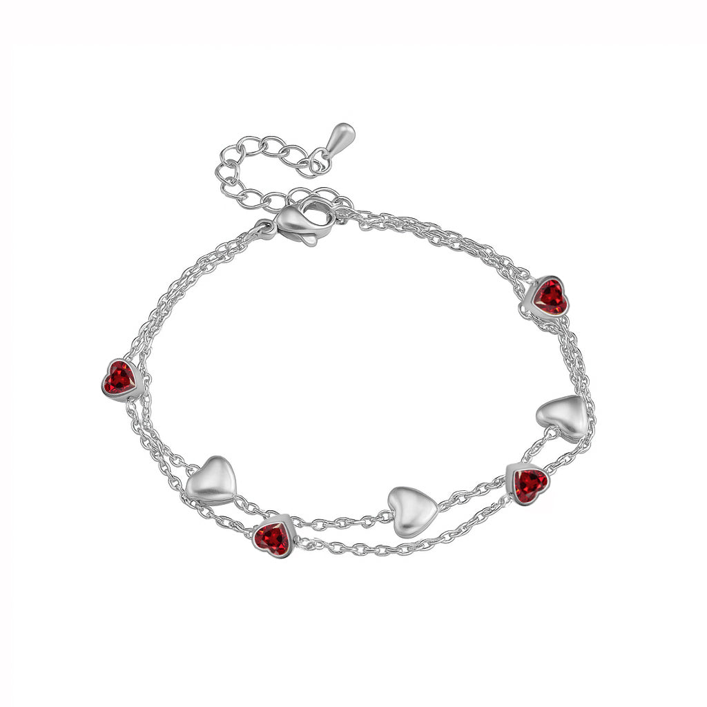 JeenMata 3 Carat January Birthstone Heart Bracelet - Double Heart Bracelet in 18K White Gold Plating for Women