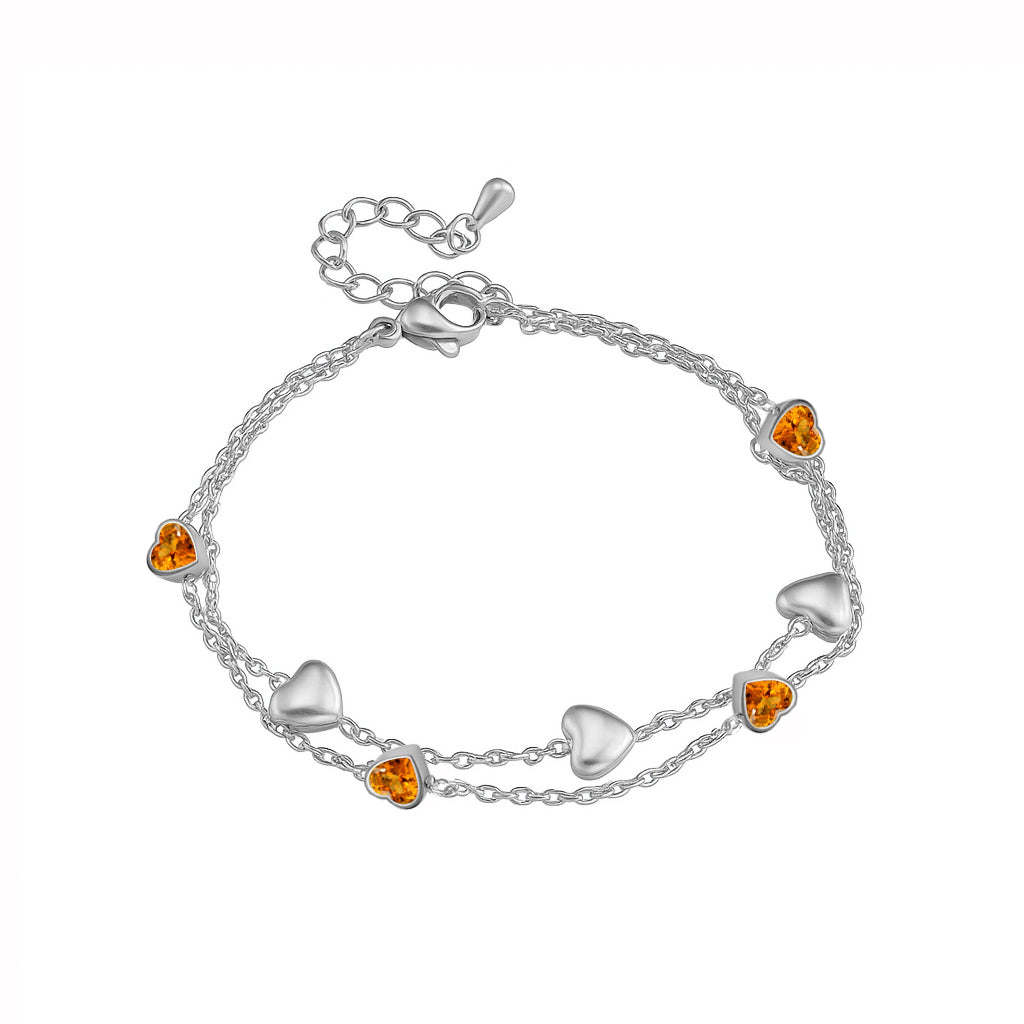 JeenMata 3 Carat November Birthstone Heart Bracelet - Double Heart Bracelet in 18K White Gold Plating for Women