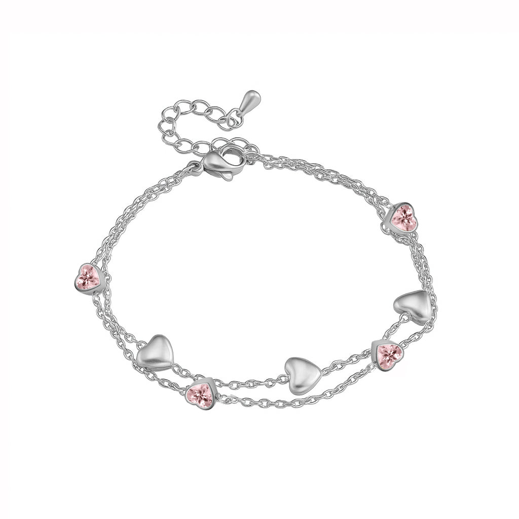 JeenMata 3 Carat October Birthstone Heart Bracelet - Double Heart Bracelet in 18K White Gold Plating for Women