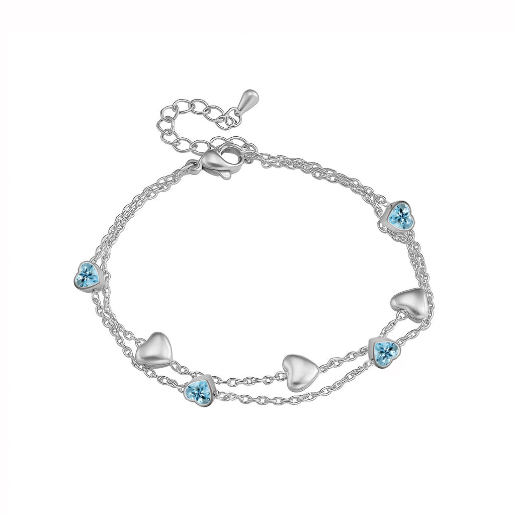 JeenMata 3 Carat December Birthstone Heart Bracelet - Double Heart Bracelet in 18K White Gold Plating for Women