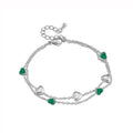 JeenMata 3 Carat May Birthstone Heart Bracelet - Double Heart Bracelet in 18K White Gold Plating for Women