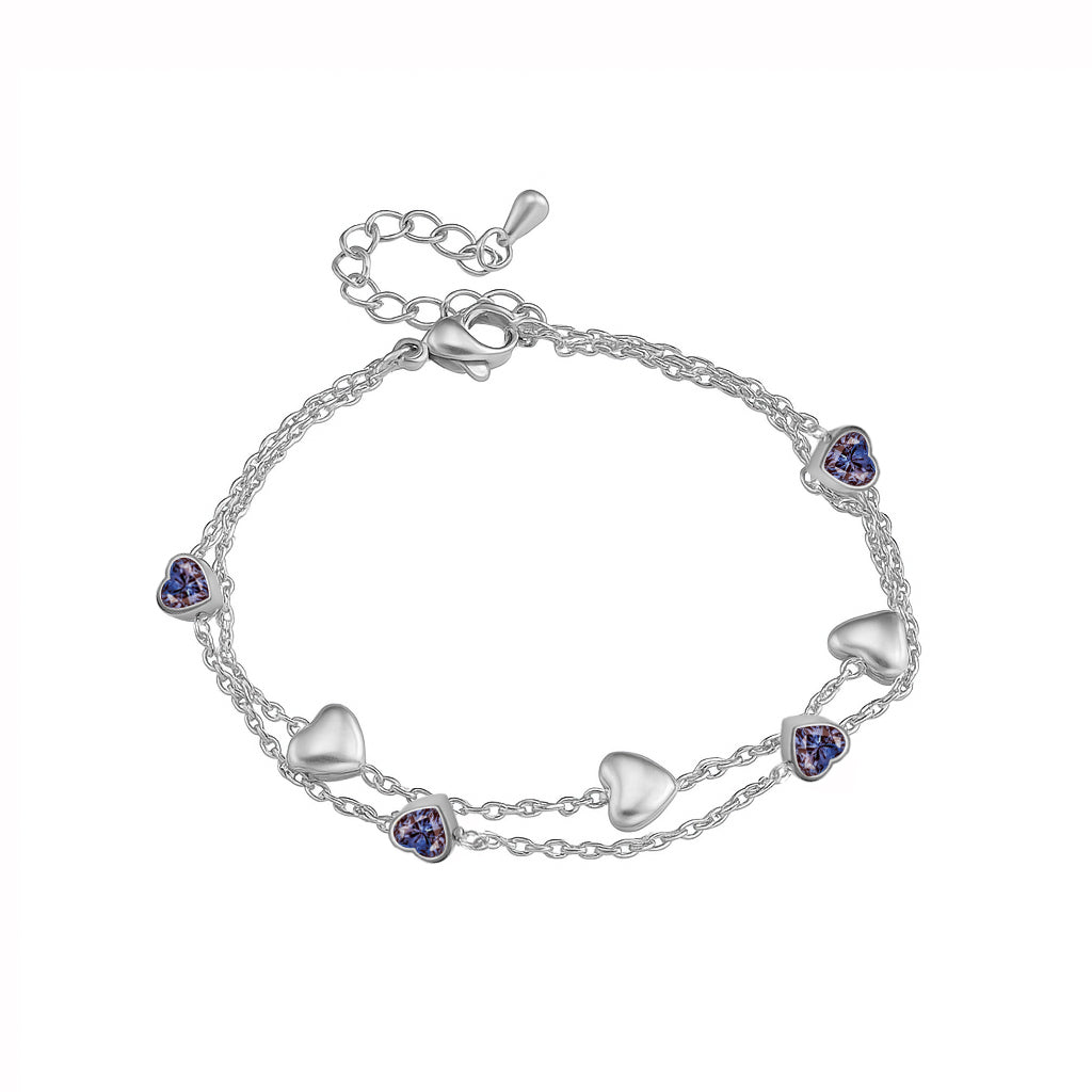 JeenMata 3 Carat June Birthstone Heart Bracelet - Double Heart Bracelet in 18K White Gold Plating for Women