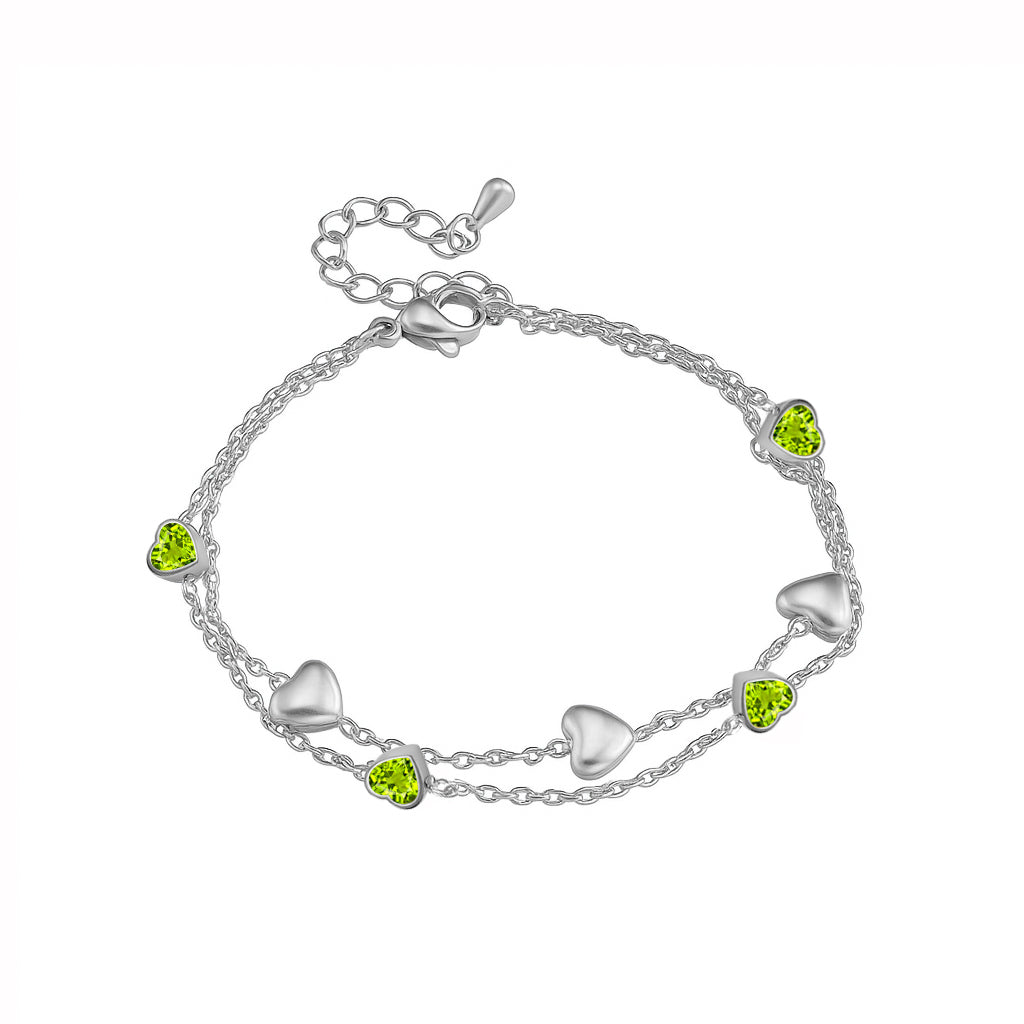 JeenMata 3 Carat August Birthstone Heart Bracelet - Double Heart Bracelet in 18K White Gold Plating for Women