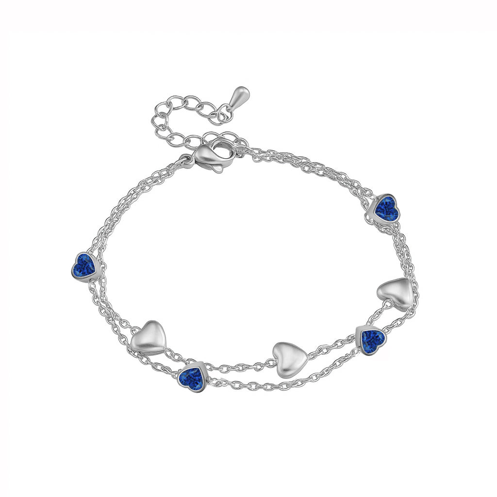 JeenMata 3 Carat September Birthstone Heart Bracelet - Double Heart Bracelet in 18K White Gold Plating for Women