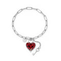 JeenMata 3 Carat January Heart & Key Charm Birthstone Bracelet - 18K White Gold Plating for Women