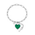 JeenMata 3 Carat May Heart & Key Charm Birthstone Bracelet - 18K White Gold Plating for Women