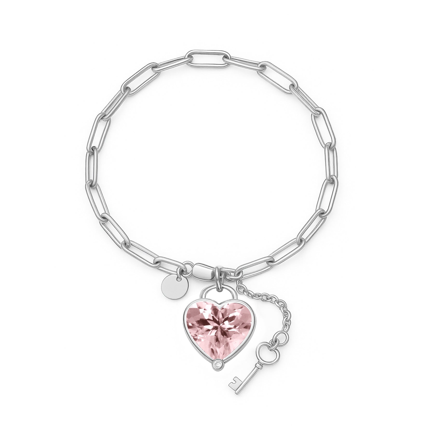 JeenMata 3 Carat October Heart & Key Charm Birthstone Bracelet - 18K White Gold Plating for Women