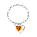 JeenMata 3 Carat November Heart & Key Charm Birthstone Bracelet - 18K White Gold Plating for Women
