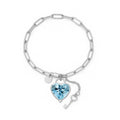 JeenMata 3 Carat December Heart & Key Charm Birthstone Bracelet - 18K White Gold Plating for Women