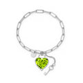 JeenMata 3 Carat August Heart & Key Charm Birthstone Bracelet - 18K White Gold Plating for Women