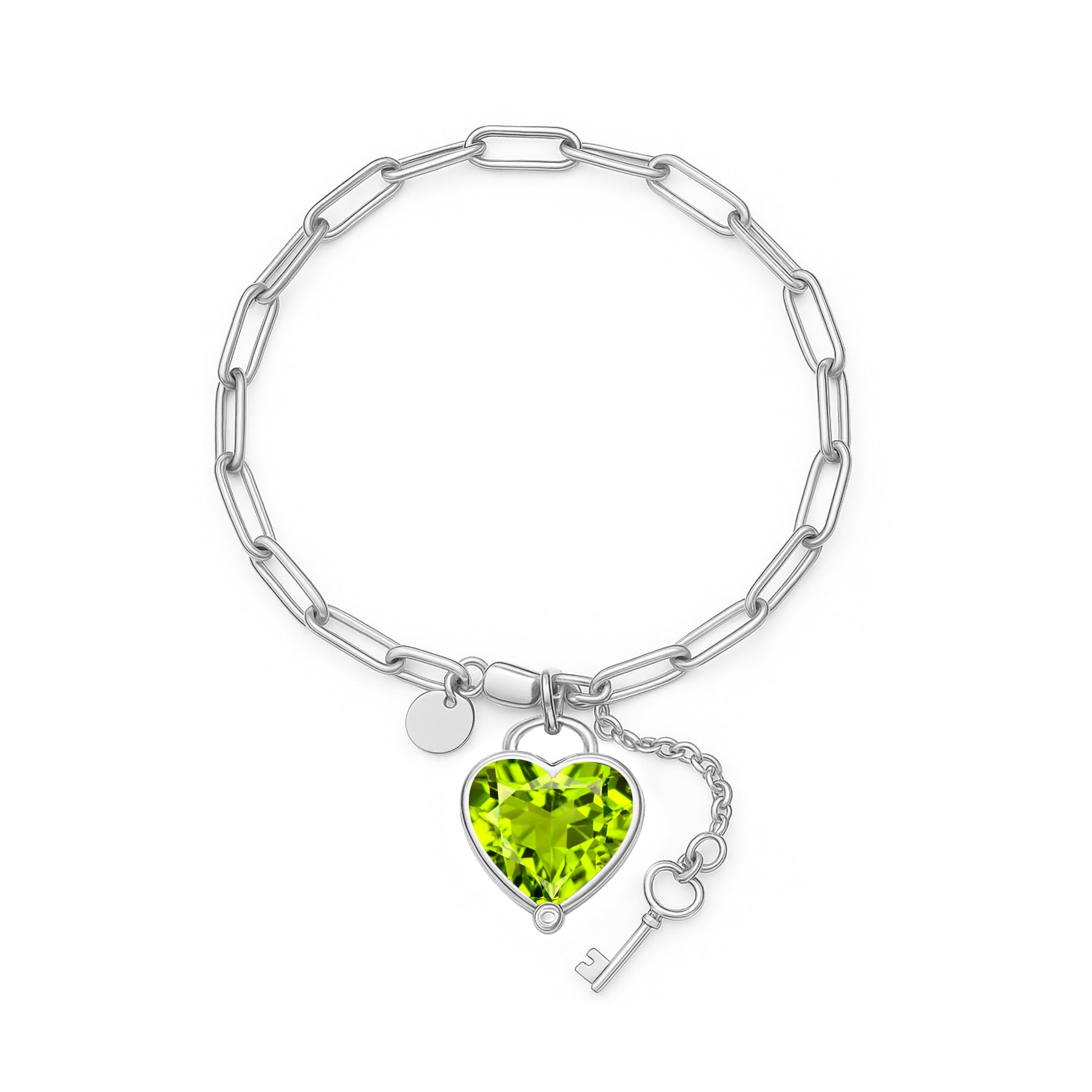 JeenMata 3 Carat August Heart & Key Charm Birthstone Bracelet - 18K White Gold Plating for Women