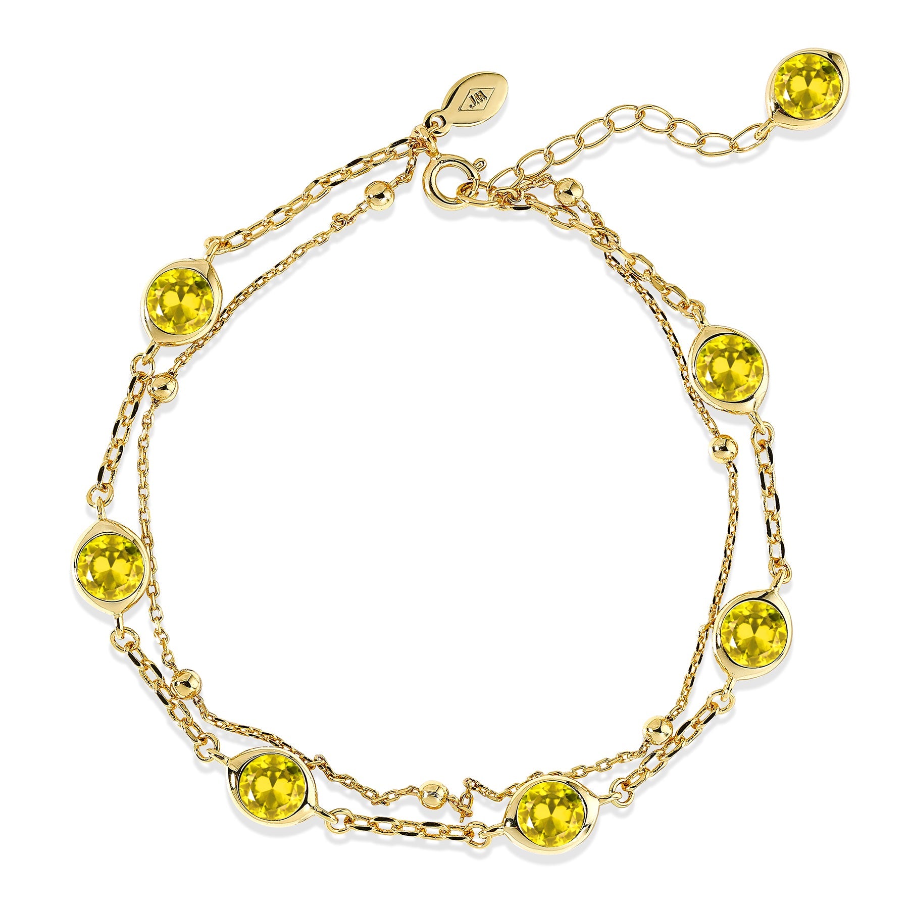 3.5 Carat November Birthstone Double Layer Bracelet - with Crystal Made with Swarovski - in Yellow Gold Plating