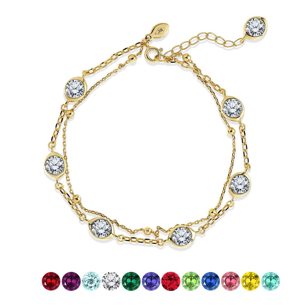 JeenMata 3.5 Carat April Cubic Zirconia Birthstone Double Layer Bracelet - in Yellow Gold Plating for Women