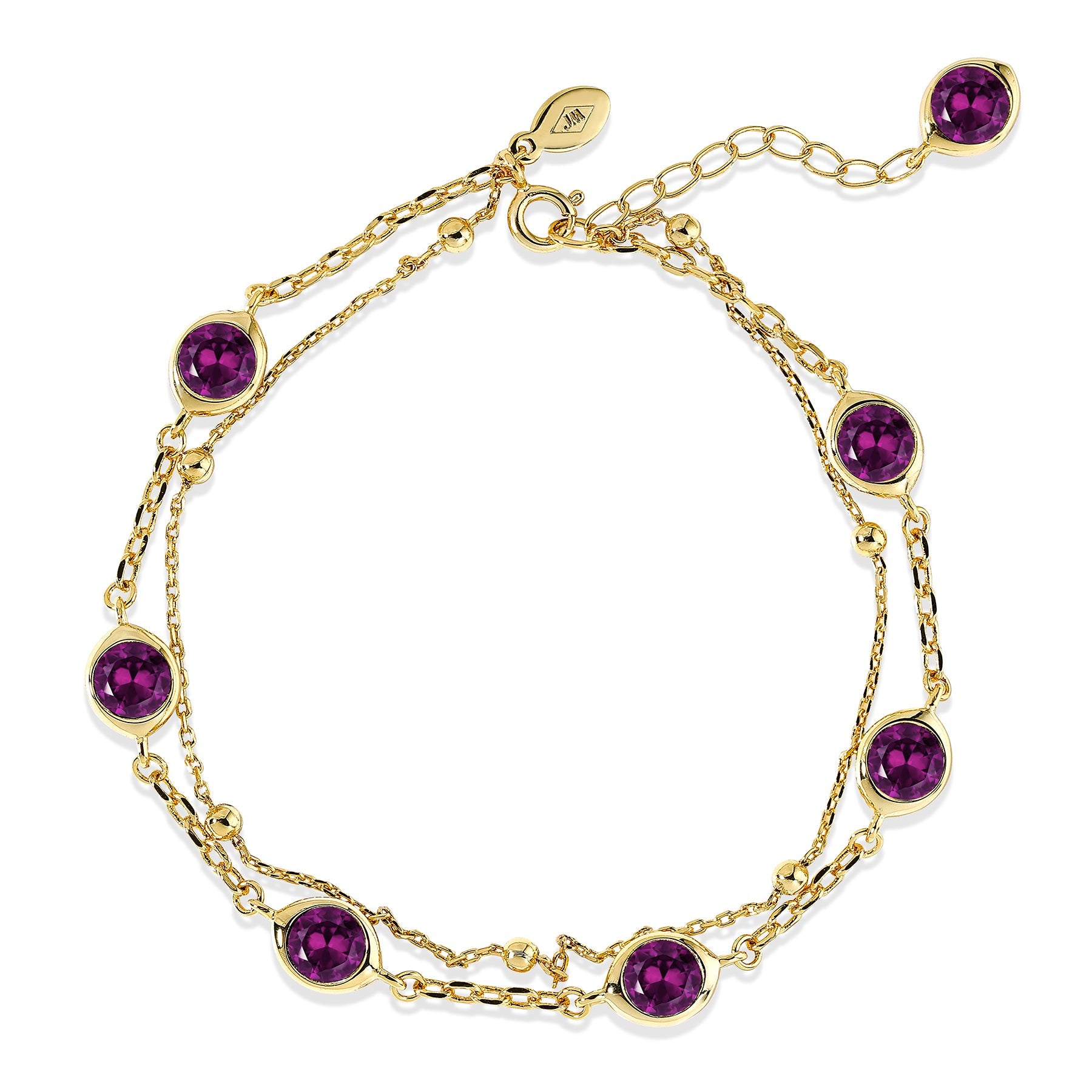 3.5 Carat February Birthstone Double Layer Bracelet - with Crystal Made with Swarovski - in Yellow Gold Plating