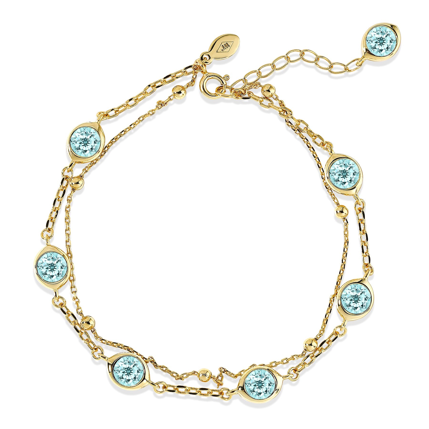 3.5 Carat March Birthstone Double Layer Bracelet - with Crystal Made with Swarovski - in Yellow Gold Plating