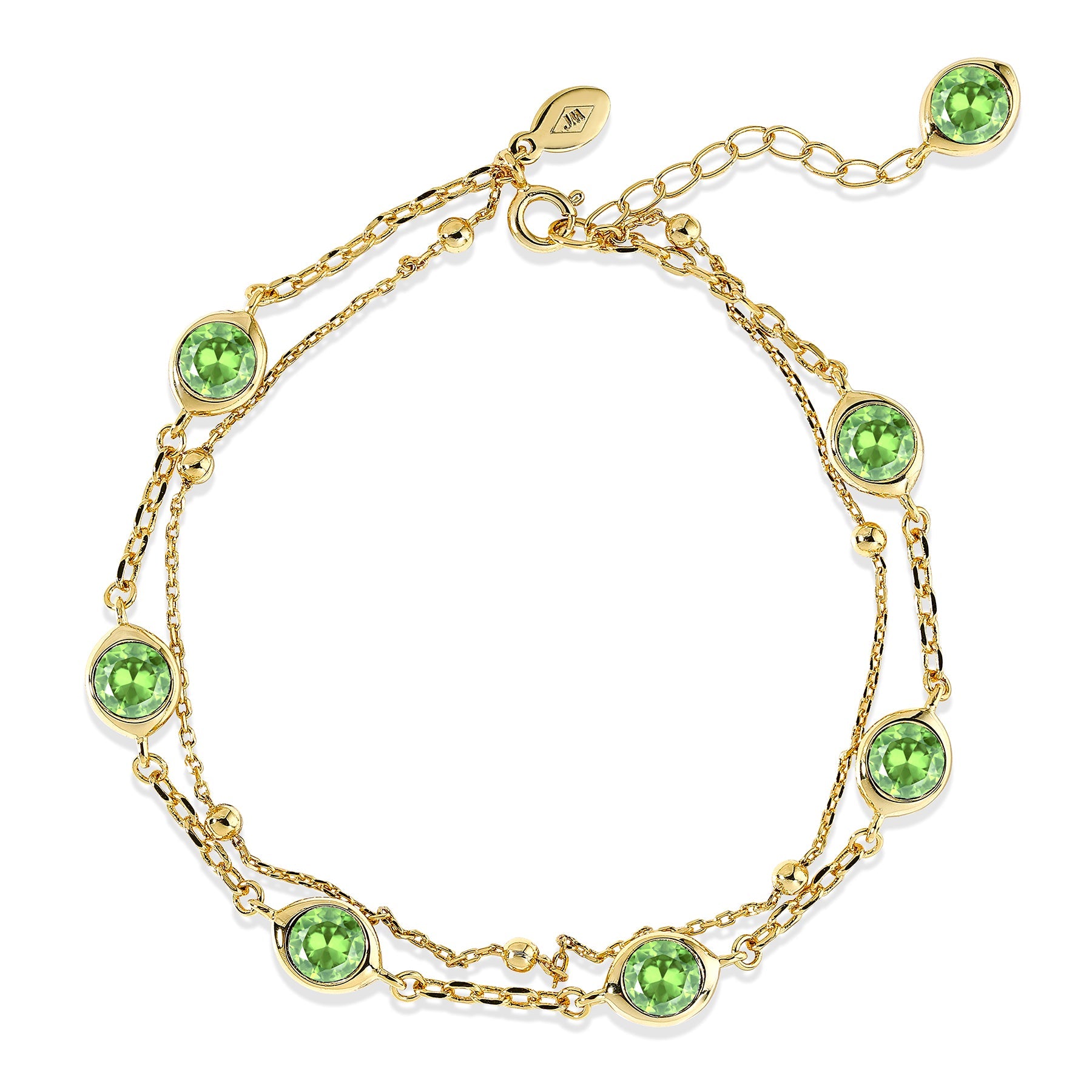 3.5 Carat August Birthstone Double Layer Bracelet - with Crystal Made with Swarovski - in Yellow Gold Plating