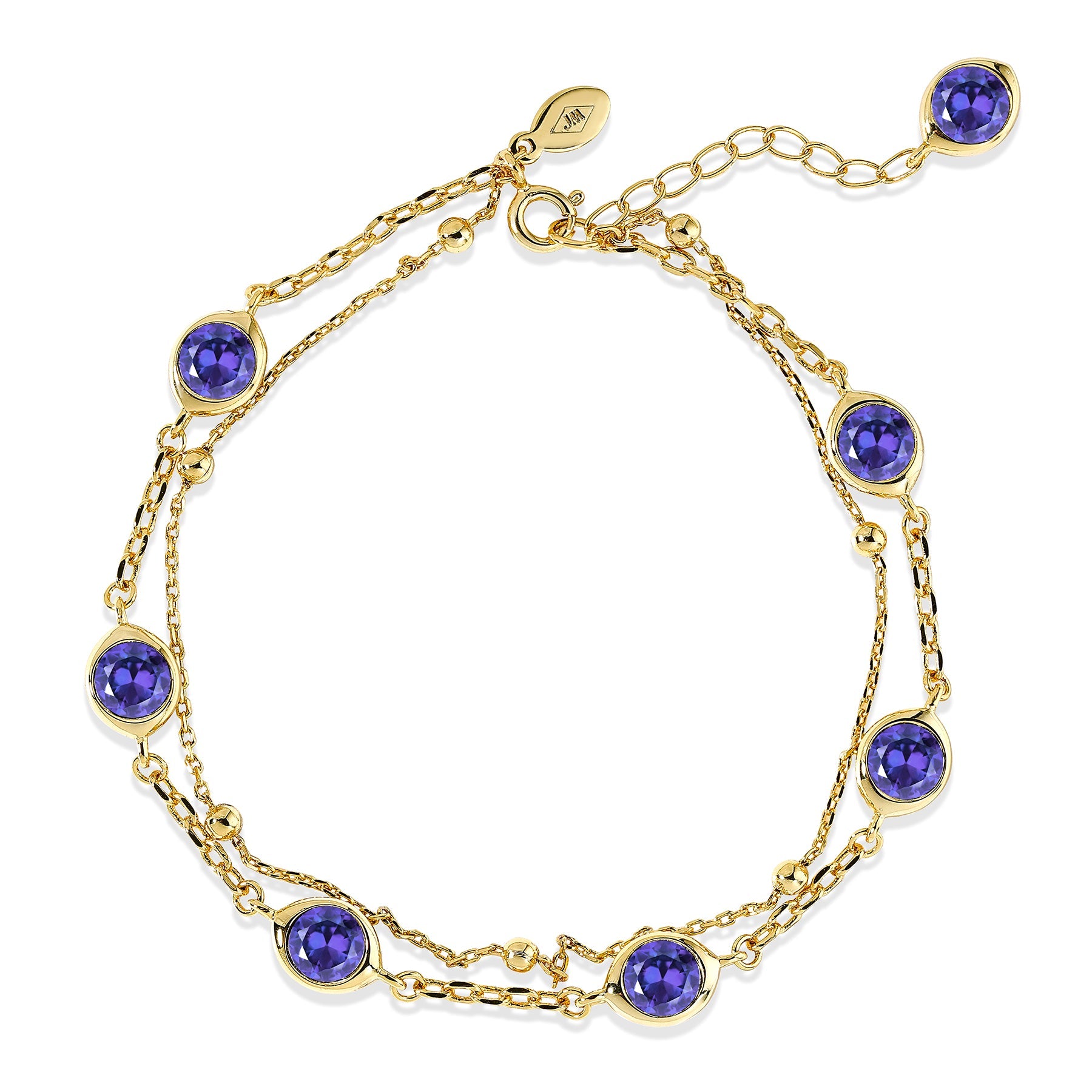 3.5 Carat June Birthstone Double Layer Bracelet - with Crystal Made with Swarovski - in Yellow Gold Plating