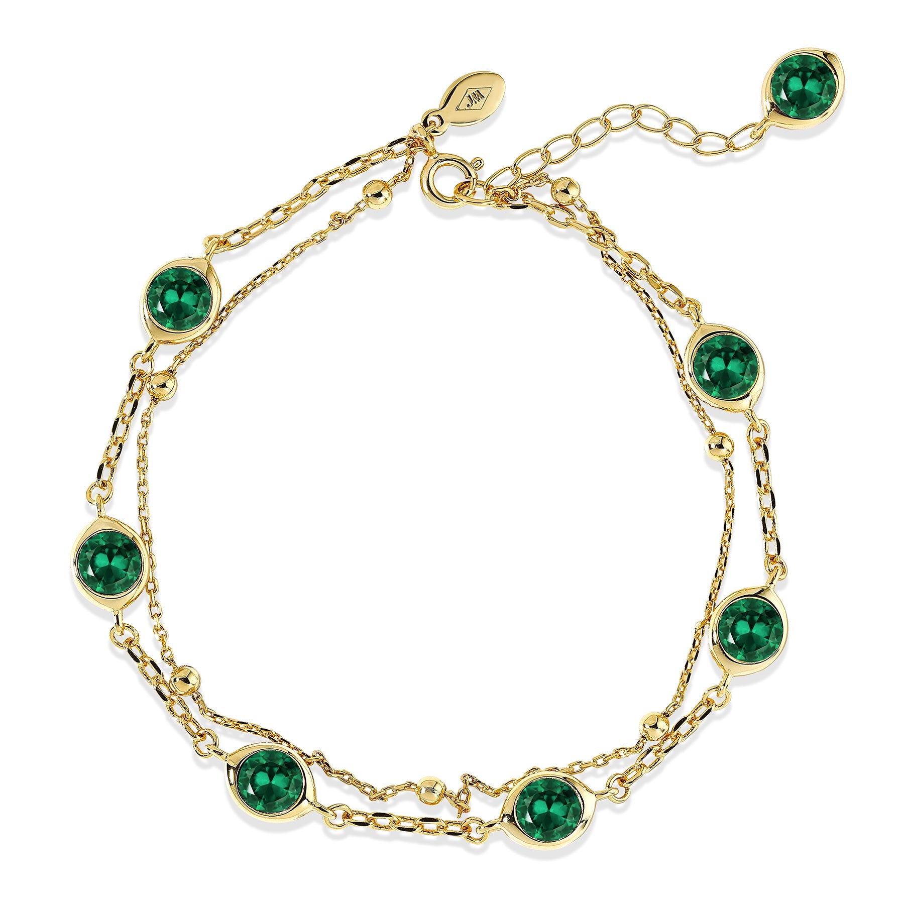 3.5 Carat May Birthstone Double Layer Bracelet - with Crystal Made with Swarovski - in Yellow Gold Plating