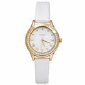 JeenMata Women's Luxe White & Gold Watch - Rhinestone Accent Gold Case, White Roman Numeral Dial, Water Resistant Fashion Strap Watch