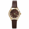 JeenMata Women's Vintage Gold & Brown Watch - Crystal Bezel Gold Case, Deep Brown Dial, Water Resistant Leatherette Wrist Watch