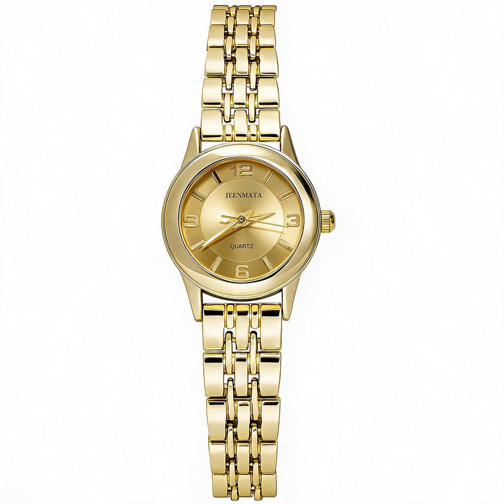 JeenMata Women's All-Gold Classic Watch - Champagne Gold Dial with Crystal Indices, Stainless Steel Bracelet, Water Resistant Quartz Watch