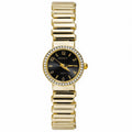 JeenMata Women's Gold & Black Expansion Watch - Black Dial with Rhinestone Bezel, Gold Stainless Steel Stretch Band, Water Resistant