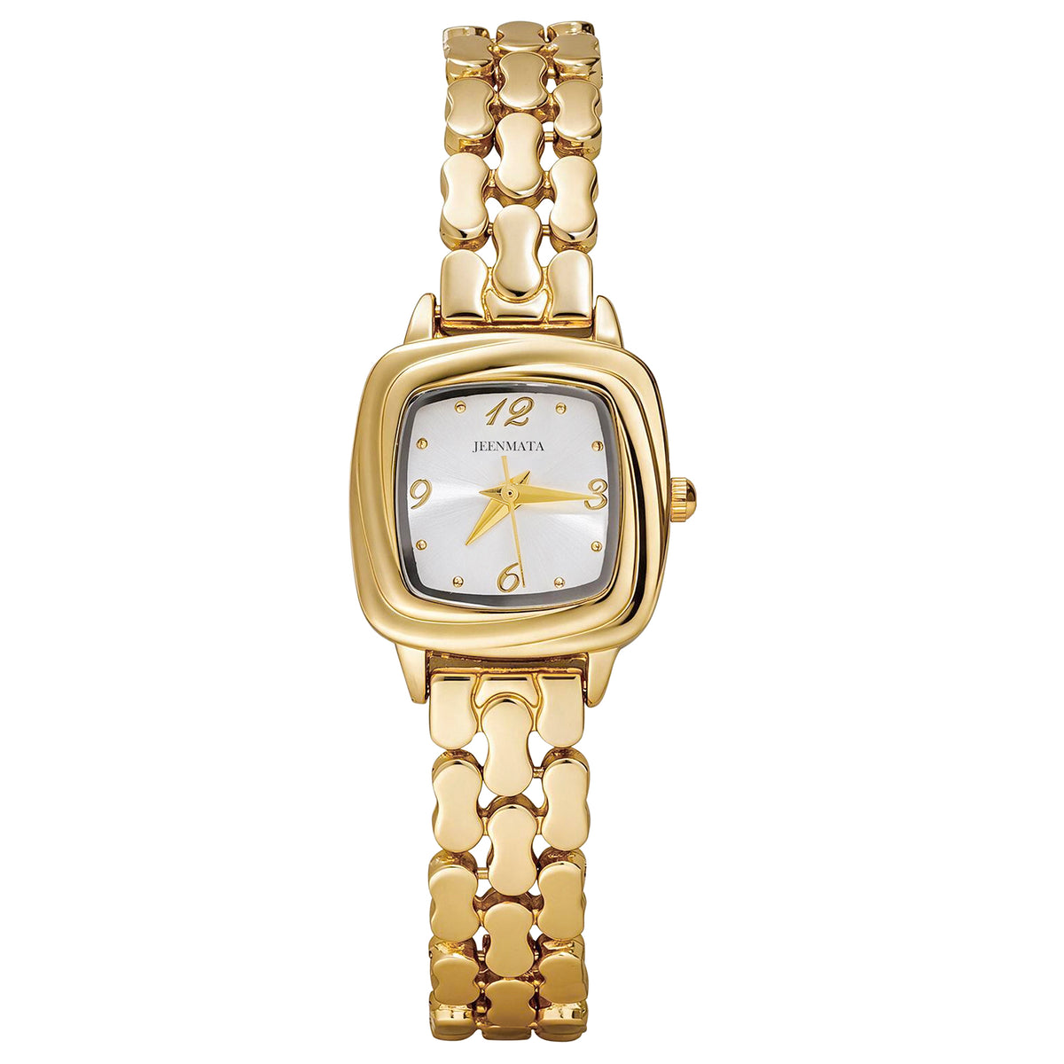 JeenMata Women's Classic Gold Watch - Crisp White Cushion Dial, Gold Stainless Steel Bracelet, Water Resistant Wrist Watch