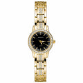 JeenMata Women's Gold & Black Dress Watch - Rhinestone Accent Bezel & Band, Black Dial, Water Resistant Stainless Steel Watch