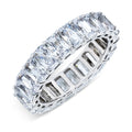 JeenMata 4 Carat Emerald Cut Cubic Zirconia Eternity Wedding Band - Classic Prong Style Wedding Ring in White Gold Plating