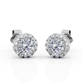 JeenMata 4 Prong Set 1.1 Carat Round Cut Moissanite Halo Stud Earrings in 18K White Gold Plating over Silver