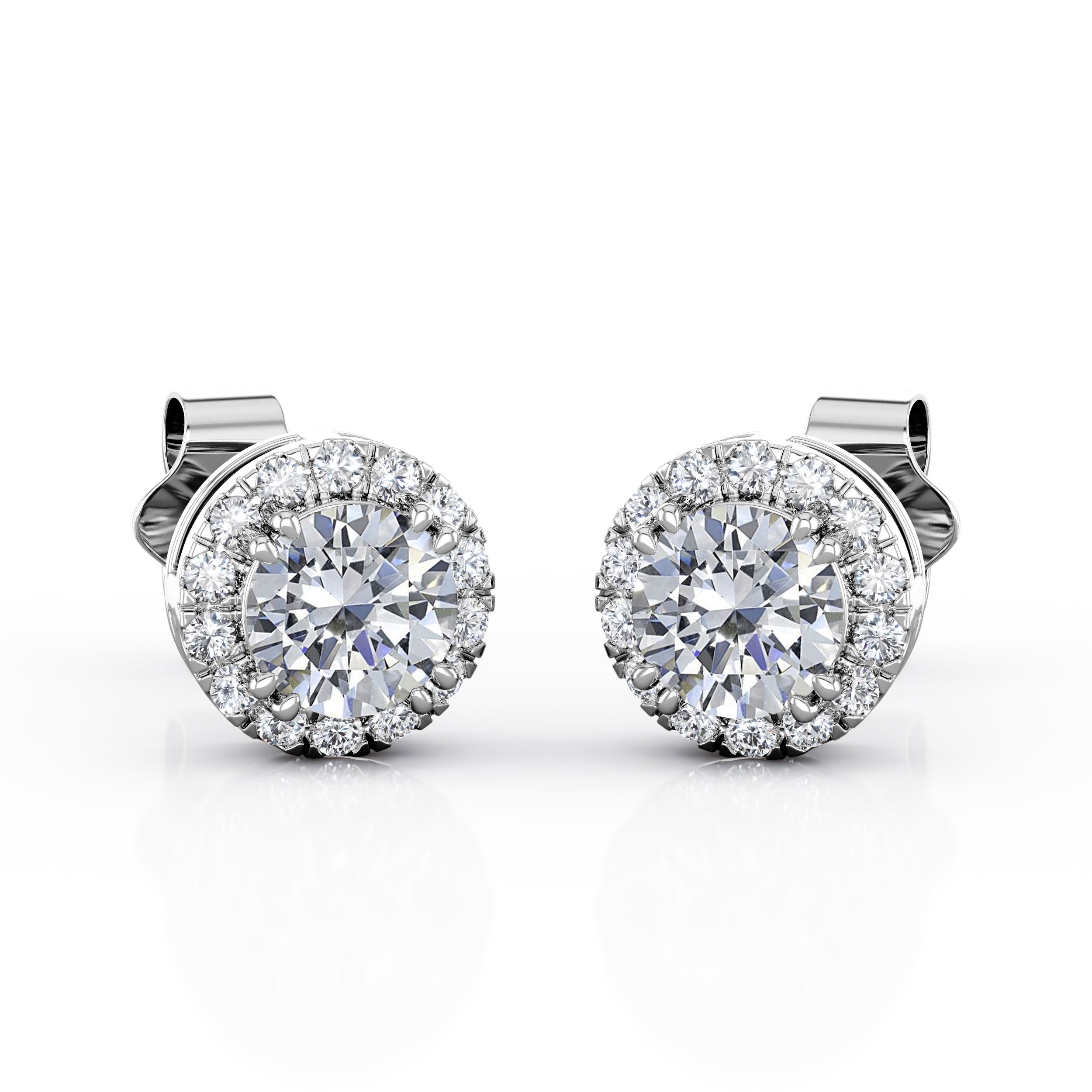 JeenMata 4 Prong Set 1.1 Carat Round Cut Moissanite Halo Stud Earrings in 18K White Gold Plating over Silver