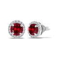 JeenMata 3 Carat - January Garnet Birthstone Halo Stud Earrings - Round Cut in 18K White Gold Plating for Women