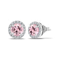 JeenMata 3 Carat - October Pink Tourmaline Birthstone Halo Stud Earrings - Round Cut in 18K White Gold Plating for Women