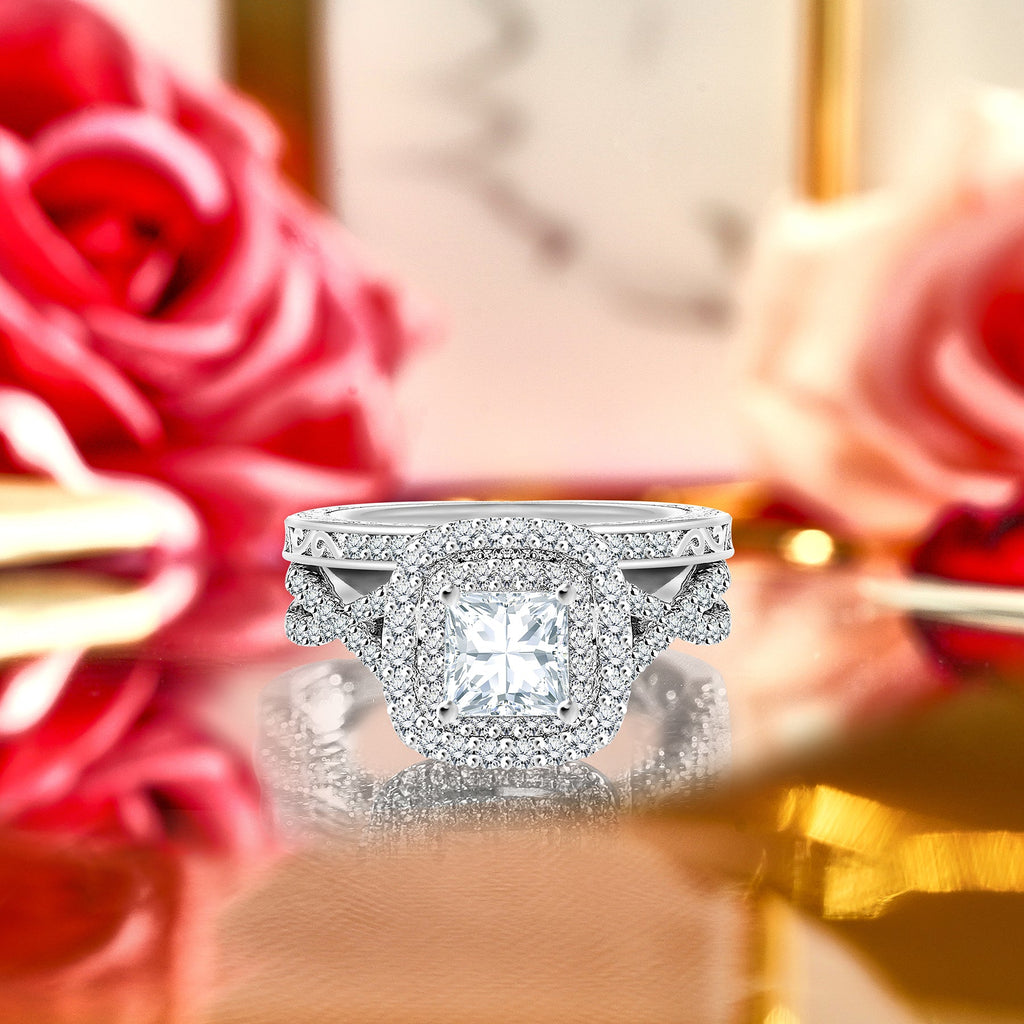 Double Halo 1.25 ct Square Moissanite Infinity Bridal Set