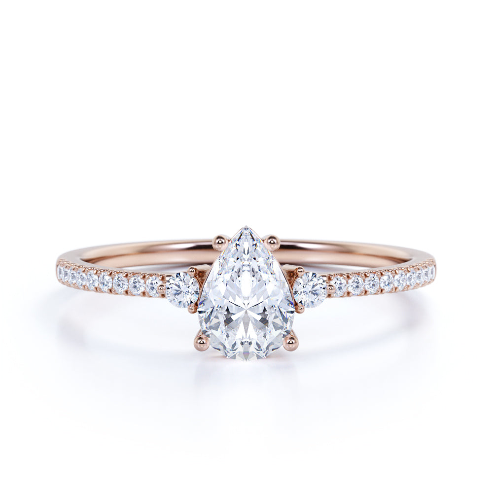 Pave Set 1.50 Carat Pear Moissanite Engagement Ring