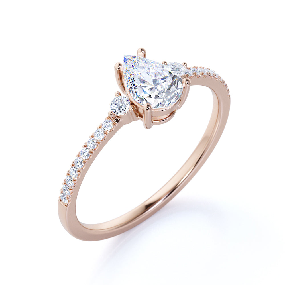 Pave Set 1.50 Carat Pear Moissanite Engagement Ring