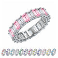 JeenMata 10 Carat Emerald Cut October Birthstone - Multicolor Eternity Wedding Band - Pink Tourmaline & Cubic Zirconia Rings in 18K White Gold Plating for Women