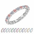 JeenMata 3.5 Carat Round Cut October Birthstone - Multicolor Eternity Wedding Band - Pink Tourmaline & Cubic Zirconia Rings in 18K White Gold Plating for Women