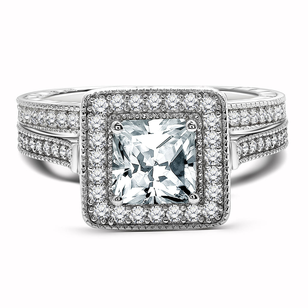 Vintage 1 Carat Princess Cut Moissanite Milgrain Bridal Set