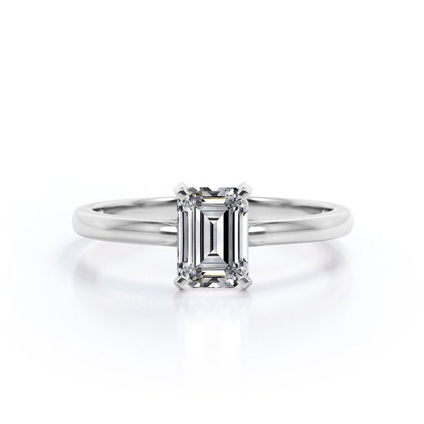 Solitaire 1.5 Carat Emerald Cut Moissanite Engagement Ring
