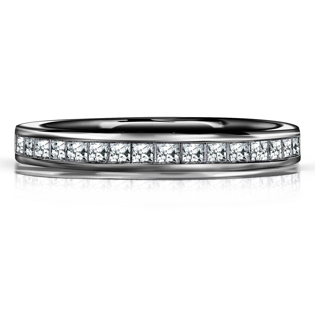 JeenMata 0.25 Carat Princess Cut April Birthstone Wedding Band - Pave Channel Band - 18K White Gold Plating for Women