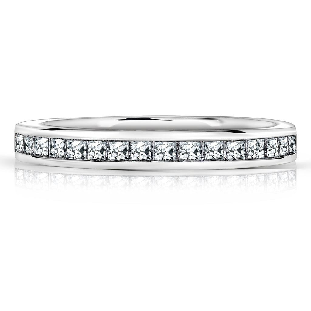 JeenMata 0.25 Carat Princess Cut April Birthstone Wedding Band - Pave Channel Band - 18K White Gold Plating for Women