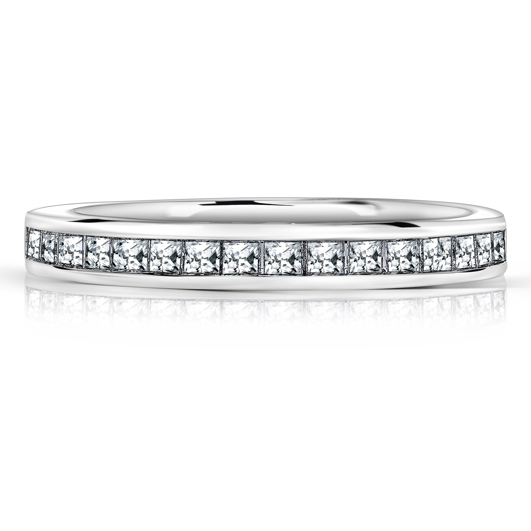 JeenMata 0.25 Carat Princess Cut April Birthstone Wedding Band - Pave Channel Band - 18K White Gold Plating for Women