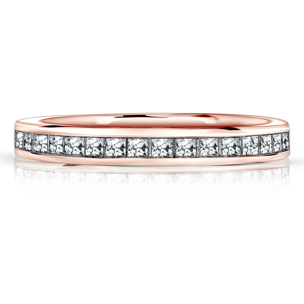 JeenMata 0.25 Carat Princess Cut April Birthstone Wedding Band - Pave Channel Band - 18K White Gold Plating for Women