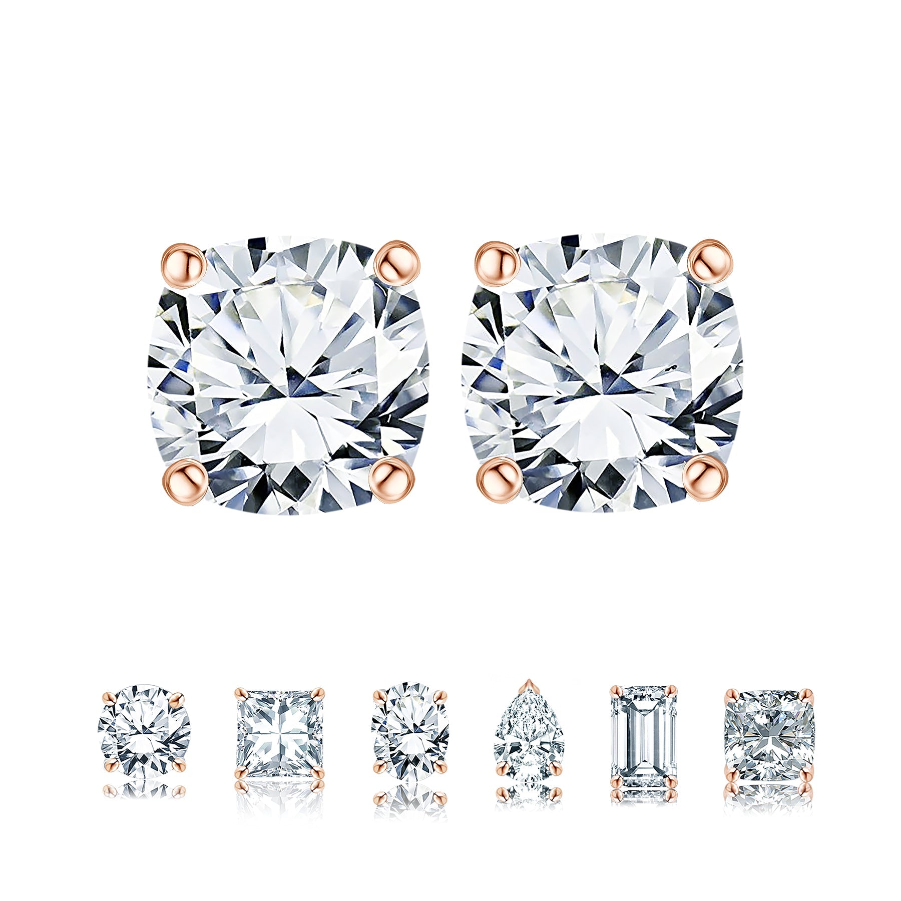 JeenMata 0.5 Carat Cushion Cut Moissanite - Solitaire Stud Earrings in 18k Yellow Gold Plating for Women