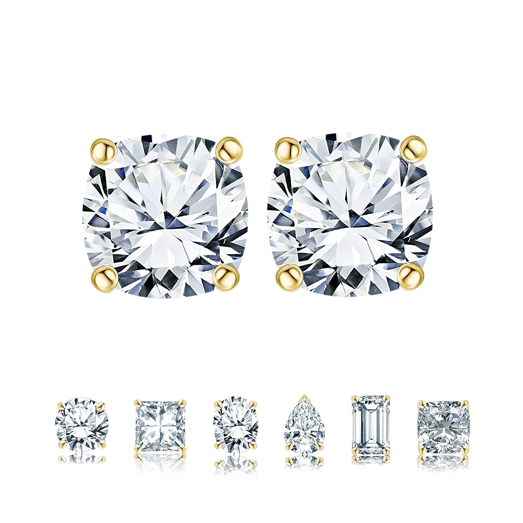 JeenMata 0.5 Carat Cushion Cut Moissanite - Solitaire Stud Earrings in 18k Yellow Gold Plating for Women