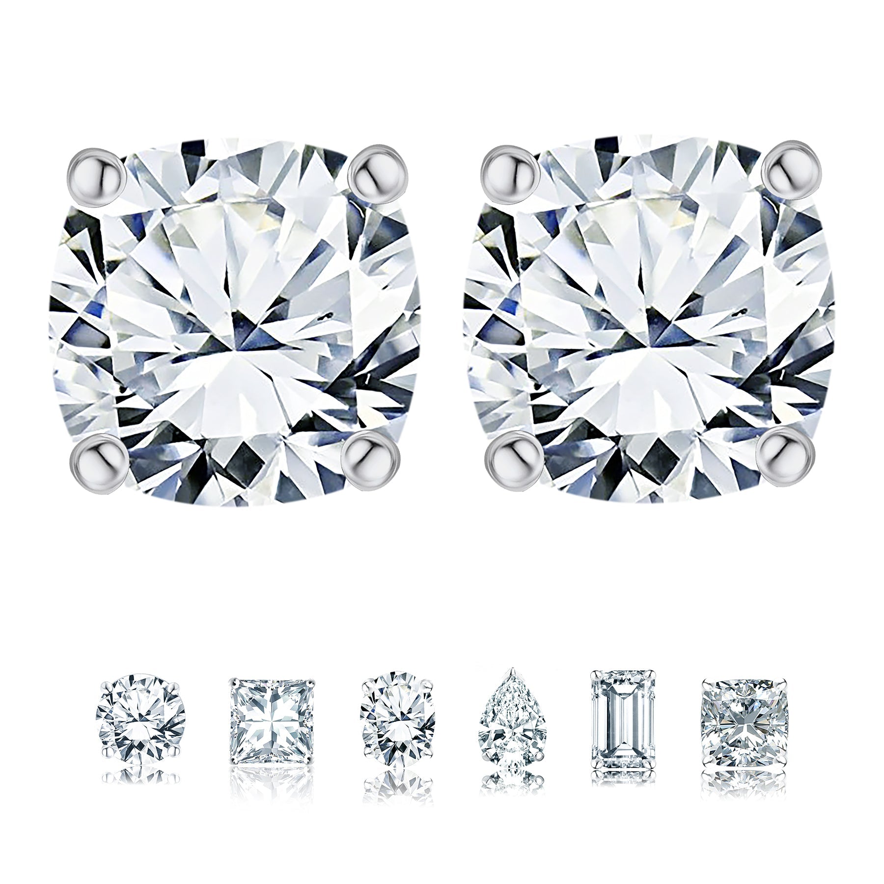 JeenMata 2 Carat Cushion Cut Moissanite 4 Prong Solitaire Stud Earrings in 18k Yellow Gold Plating for Women